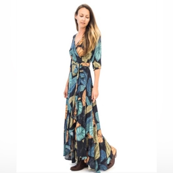 Tysa Designs Dress Spanish Dancer Wrap Tropical Floral Palm Leaf Small Beach USA - Picture 2 of 7